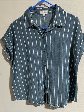Bailey & Chloe 100% Cotton Blue Stripe Button-Down Shirt - Casual Collared Top